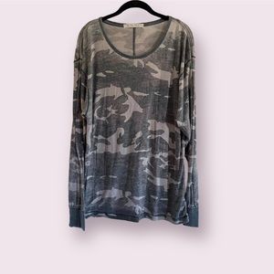 We The Free Army Green Camouflage Long Sleeve Crew Neck T Shirt Free People